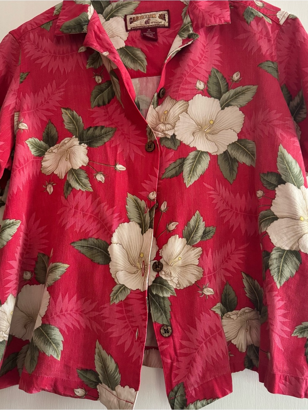 Caribbean Joe Bright Red Floral Button-Down Shirt